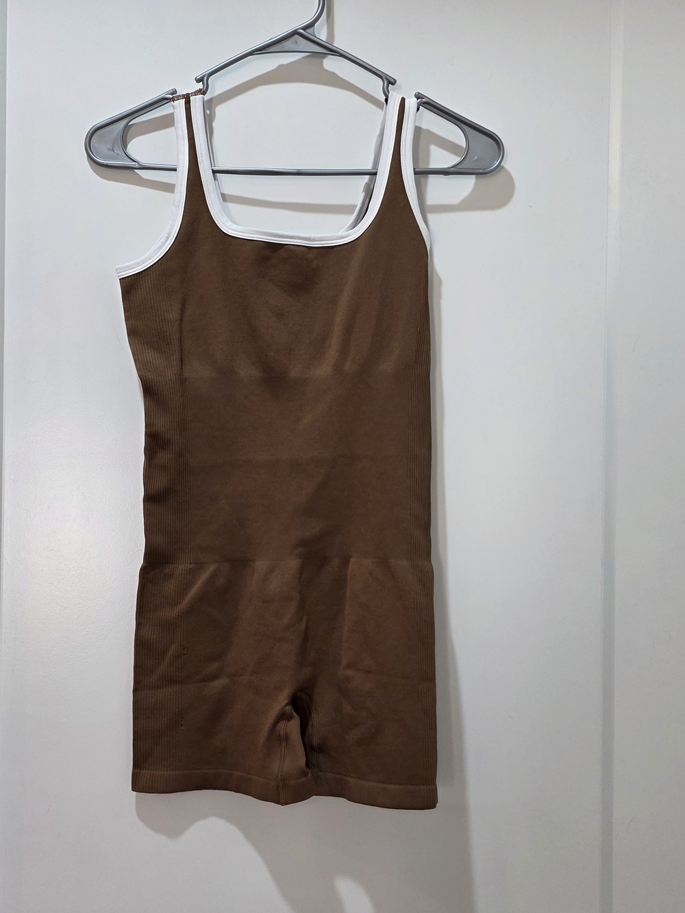 Brown Tank Romper with White Trim